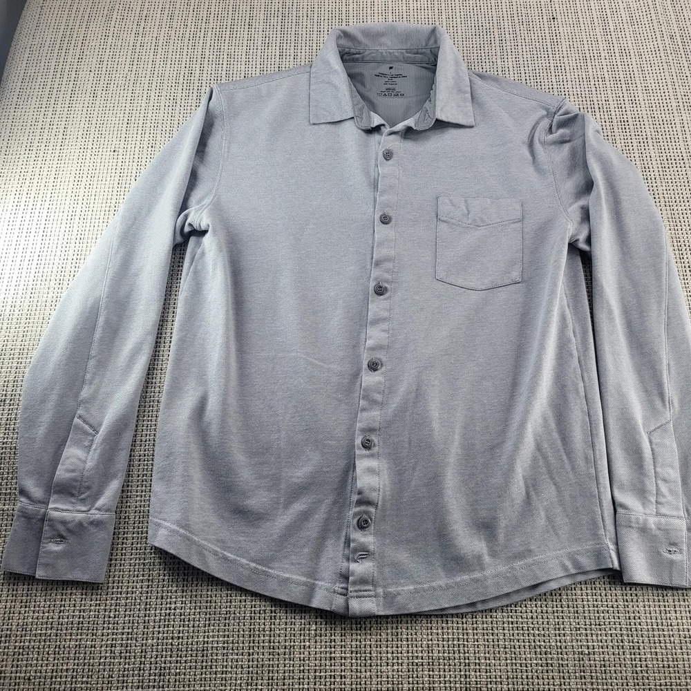 Fabletics Shirt Mens Small Gray Knit Stretch Long Sleeve Button Front Casual
